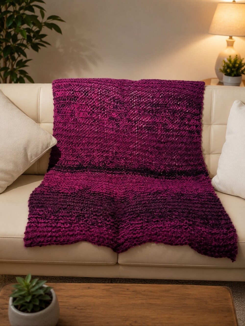 🧶 Hand-Knitted Afghan Throw Blanket – Small Size (29” x 49”) – Vintage 70s Look